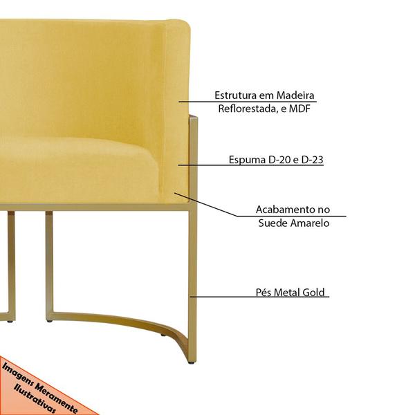 Imagem de Kit 2 Poltronas Decorativa Sala de Estar Luana Base Gold Suede Amarelo - Montanaris Decor