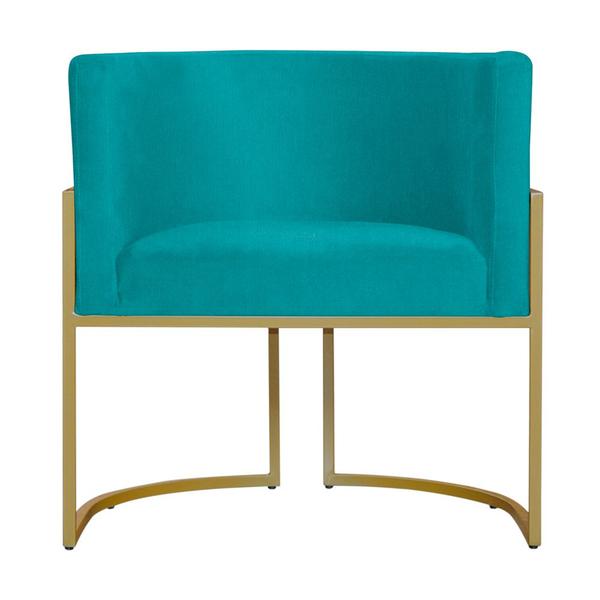 Imagem de Kit 2 Poltronas Decorativa Sala de Estar Luana Base Gold Suede Azul Turquesa - Montanaris Decor