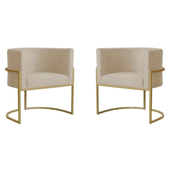 Imagem de Kit 2 Poltronas Decorativa Sala de Estar Luana Base Gold Suede Bege - Montanaris Decor