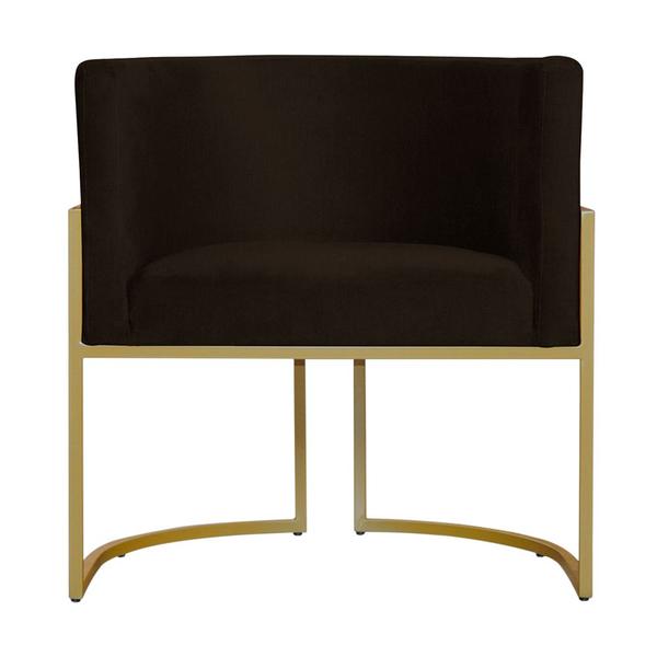 Imagem de Kit 2 Poltronas Decorativa Sala de Estar Luana Base Gold Suede Marrom - Montanaris Decor