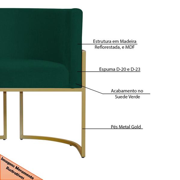 Imagem de Kit 2 Poltronas Decorativa Sala de Estar Luana Base Gold Suede Verde - Montanaris Decor