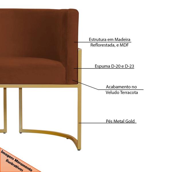 Imagem de Kit 2 Poltronas Decorativa Sala de Estar Luana Base Gold Veludo Terracota - Montanaris Decor