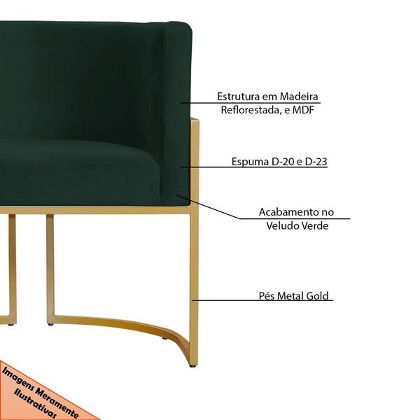 Imagem de Kit 2 Poltronas Decorativa Sala de Estar Luana Base Gold Veludo Verde - Montanaris Decor