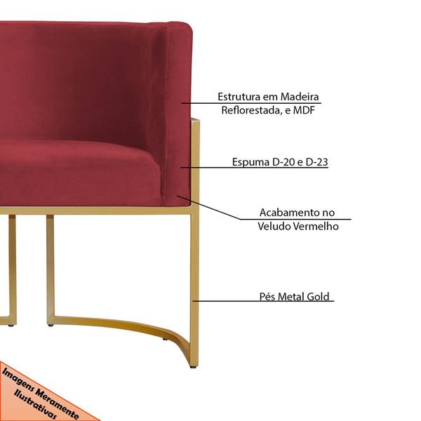 Imagem de Kit 2 Poltronas Decorativa Sala de Estar Luana Base Gold Veludo Vermelho - Montanaris Decor