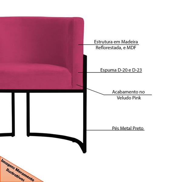 Imagem de Kit 2 Poltronas Decorativa Sala de Estar Luana Base Preta Veludo Pink - Montanaris Decor