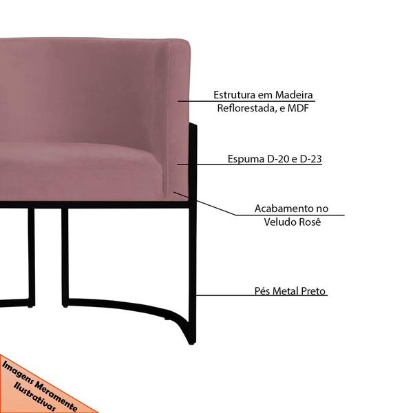 Imagem de Kit 2 Poltronas Decorativa Sala de Estar Luana Base Preta Veludo Rosê - Montanaris Decor