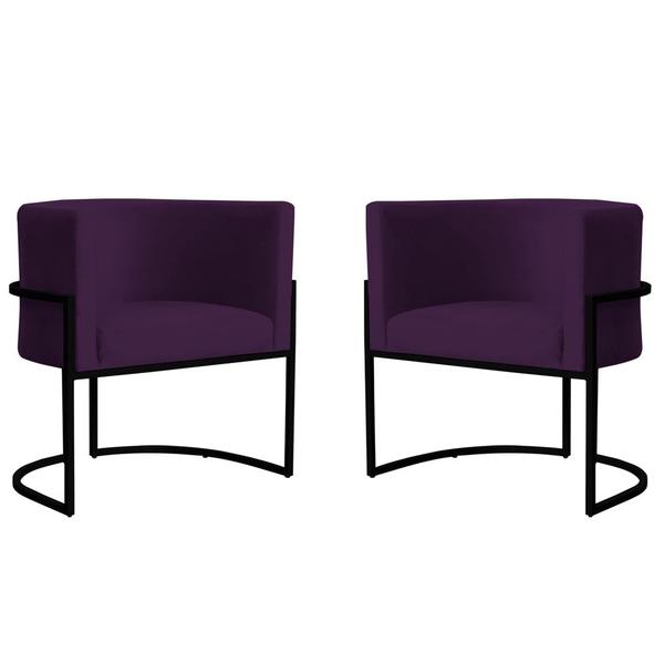 Imagem de Kit 2 Poltronas Decorativa Sala de Estar Luana Base Preta Veludo Roxo - Montanaris Decor