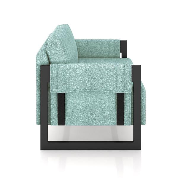 Imagem de Kit 2 Poltronas Decorativa Sala de Estar Moria Base em Ferro Bouclê Preto/Azul G33 - Gran Belo