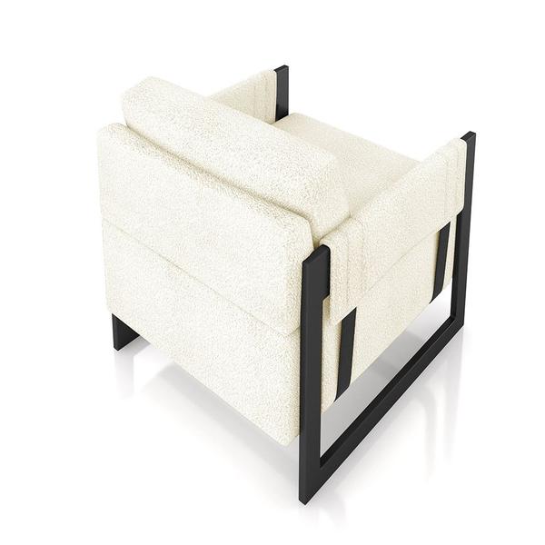 Imagem de Kit 2 Poltronas Decorativa Sala de Estar Moria Base em Ferro Bouclê Preto/Off White G33 - Gran Belo