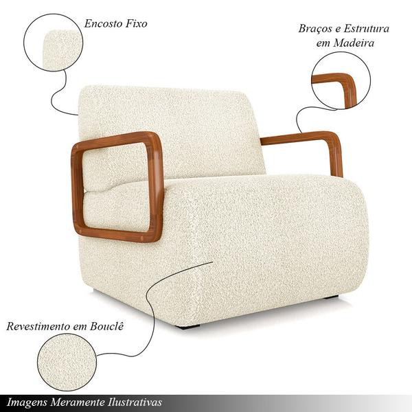 Imagem de Kit 2 Poltronas Decorativa Sala de Estar Odessa Braços em Madeira Bouclê Off White G33 - Gran Belo