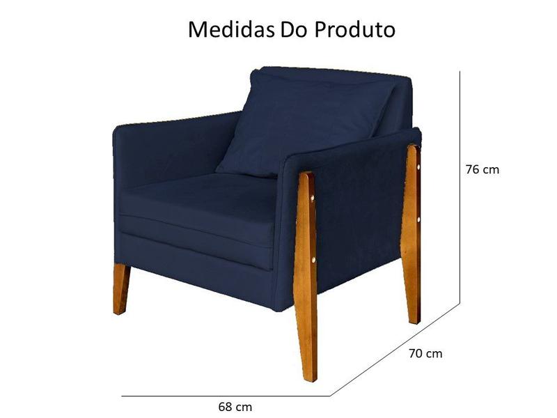 Imagem de Kit 2 Poltronas Decorativa Sophia Suede Azul Marinho Pés Madeira Mz Decor