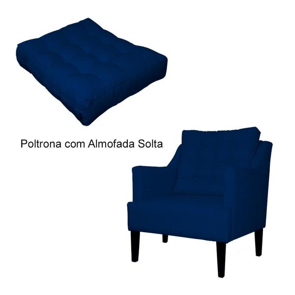 Imagem de Kit 2 Poltronas Decorativa Stefanie Suede Azul Marinho Pés Madeira Ms Decor