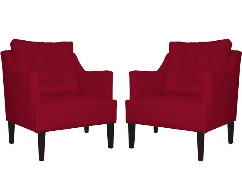 Imagem de Kit 2 Poltronas Decorativa Stefanie Suede Vermelho Pés Madeira Mz Decor