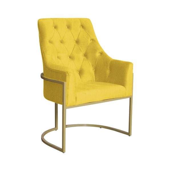 Imagem de Kit 2 Poltronas Decorativa Vick Couro Amarelo Base Dourada Ms Decor