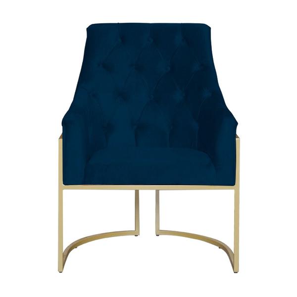 Imagem de Kit 2 Poltronas Decorativa Vick Couro Azul Marinho Base Dourada Ms Decor