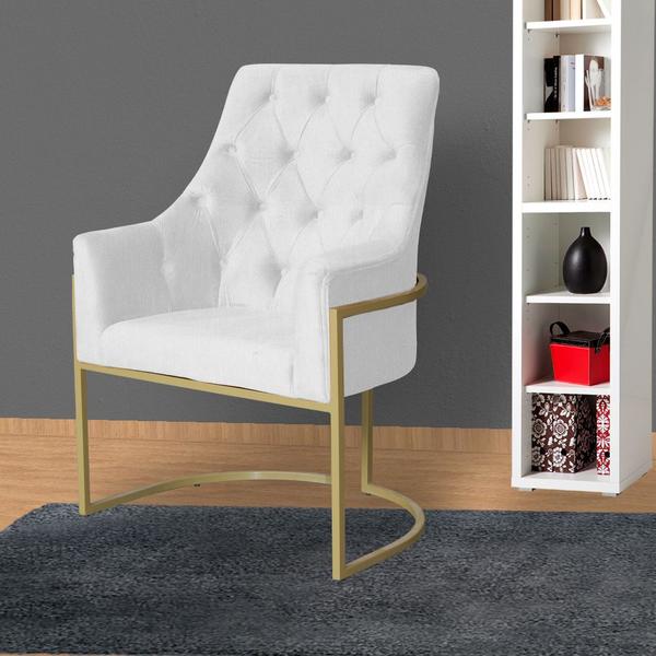 Imagem de Kit 2 Poltronas Decorativa Vick Couro Branco Base Dourada Mz Decor