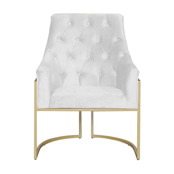 Imagem de Kit 2 Poltronas Decorativa Vick Couro Branco Base Dourada Mz Decor