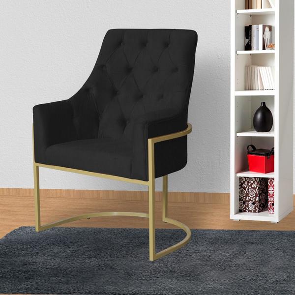 Imagem de Kit 2 Poltronas Decorativa Vick Couro Preto Base Dourada Mz Decor