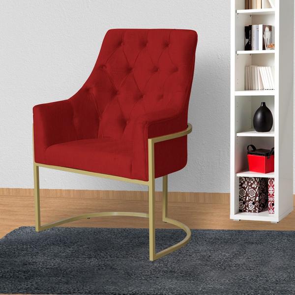 Imagem de Kit 2 Poltronas Decorativa Vick Suede Vermelho Base Dourada Ms Decor