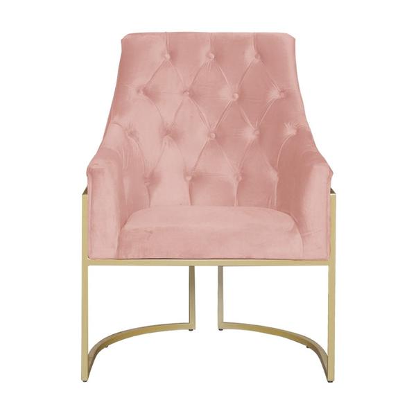 Imagem de Kit 2 Poltronas Decorativa Vick Veludo Rosa Base Dourada Mz Decor