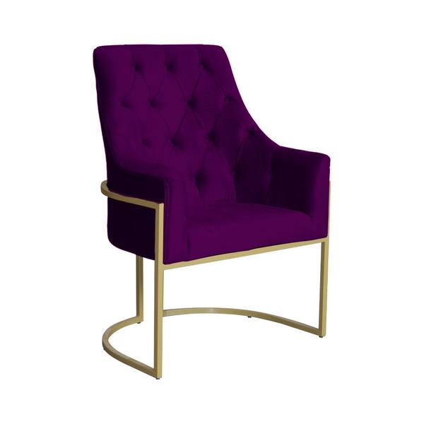 Imagem de Kit 2 Poltronas Decorativa Vick Veludo Roxo Base Dourada Ms Decor