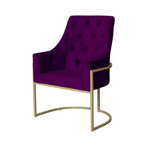 Imagem de Kit 2 Poltronas Decorativa Vick Veludo Roxo Base Dourada Ms Decor