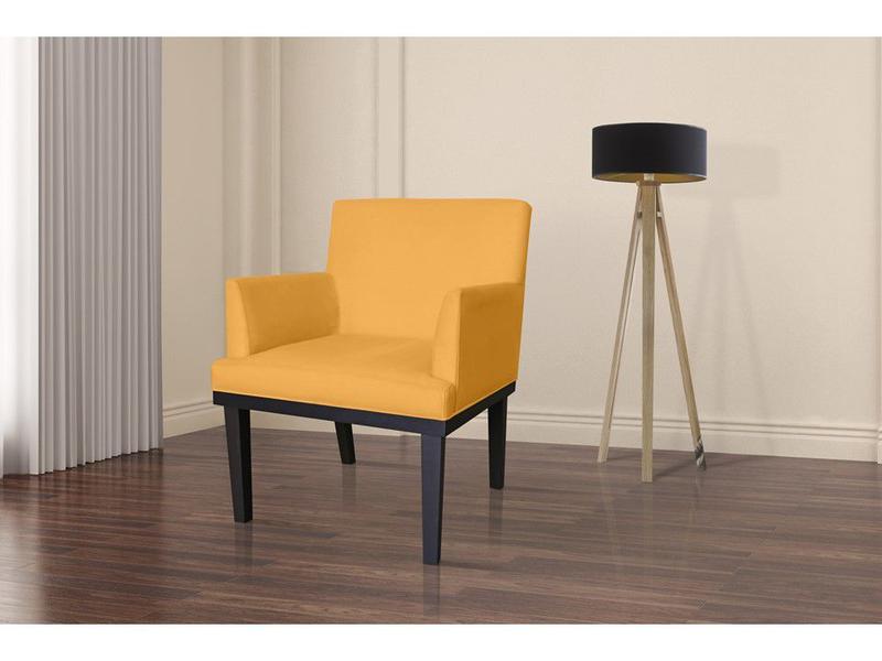 Imagem de Kit 2 Poltronas Decorativa Vitória Couro Amarelo Pés Madeira Mz Decor