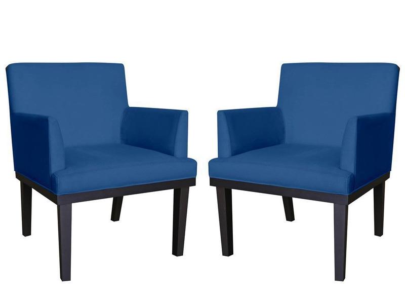 Imagem de Kit 2 Poltronas Decorativa Vitória Suede Azul Marinho Pés Madeira Mz Decor