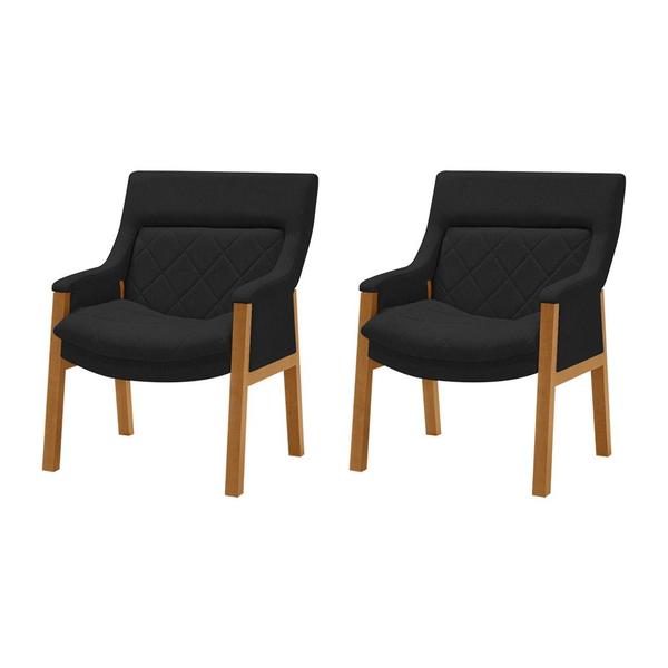 Imagem de Kit 2 Poltronas Decorativa Zara Prime Veludo Preto Base em Madeira Maciça