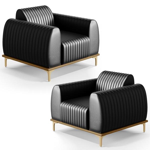 Imagem de Kit 2 Poltronas Decorativas Base Gold Molino D06 PU B-159 Preto - Mpozenato