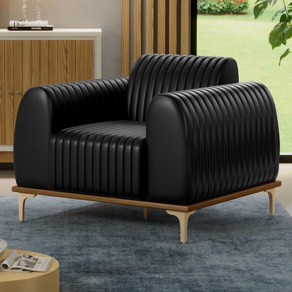 Imagem de Kit 2 Poltronas Decorativas Base Gold Molino D06 PU B-159 Preto - Mpozenato