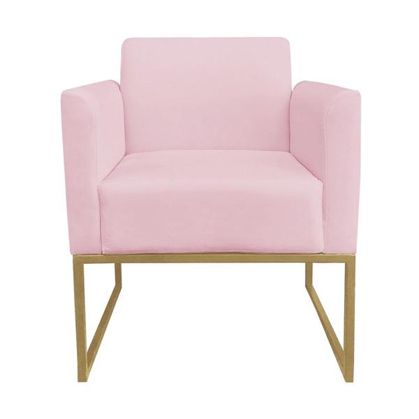 Imagem de Kit 2 Poltronas Decorativas Base Industrial Dourada Maressa S19 Suede Rosa Bebê - Ibiza