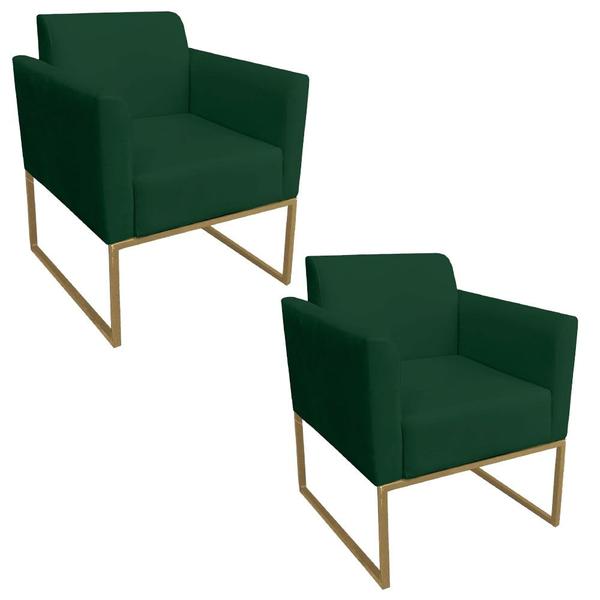 Imagem de Kit 2 Poltronas Decorativas Base Industrial Dourada Maressa S23 Suede Verde - Ibiza