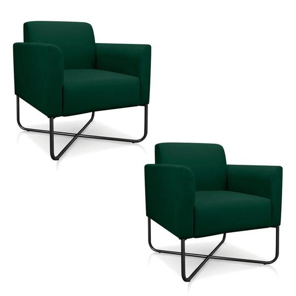 Imagem de Kit 2 Poltronas Decorativas Base Industrial X Preta Maressa S23 Suede Verde