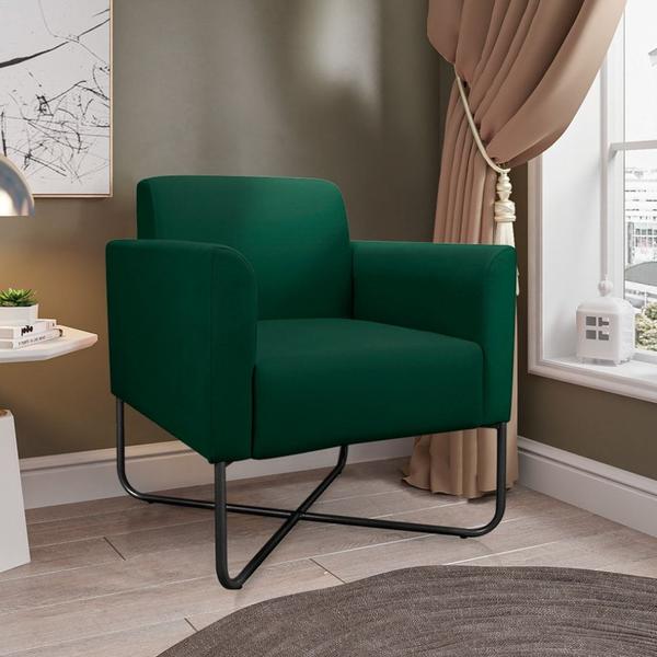 Imagem de Kit 2 Poltronas Decorativas Base Industrial X Preta Maressa S23 Suede Verde - Ibiza