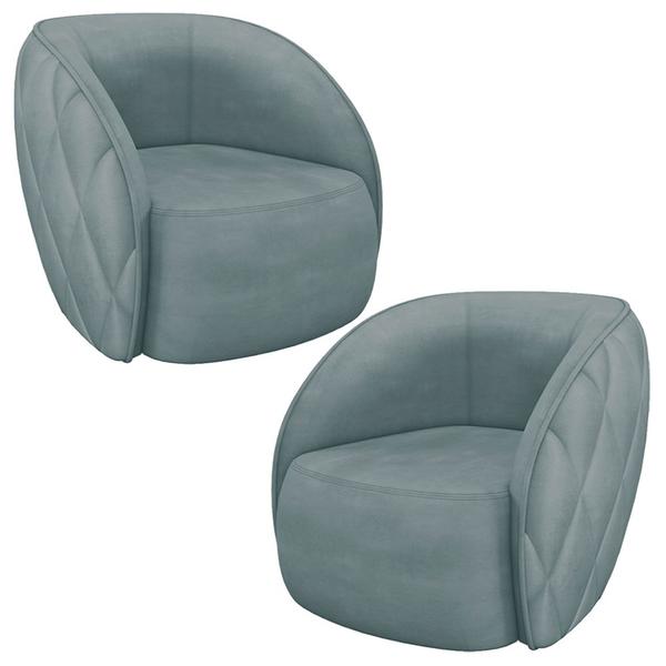 Imagem de Kit 2 Poltronas Decorativas Clarke Veludo Azul Turquesa G45 - Gran Belo