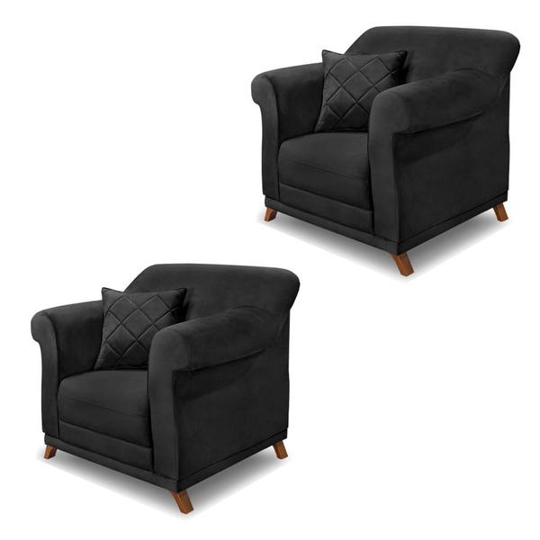 Imagem de Kit 2 Poltronas Decorativas com 2 Almofadas Armstrong Veludo Preto G63 - Gran Belo