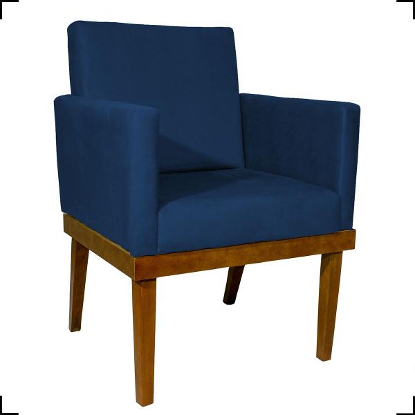 Imagem de Kit 2 Poltronas Decorativas Divine Base Reforçada de Madeira Suede Azul Marinho