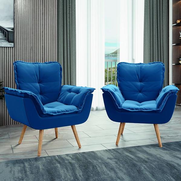 Imagem de Kit 2 Poltronas Decorativas Dubai Para Sala Veludo Azul Selmer