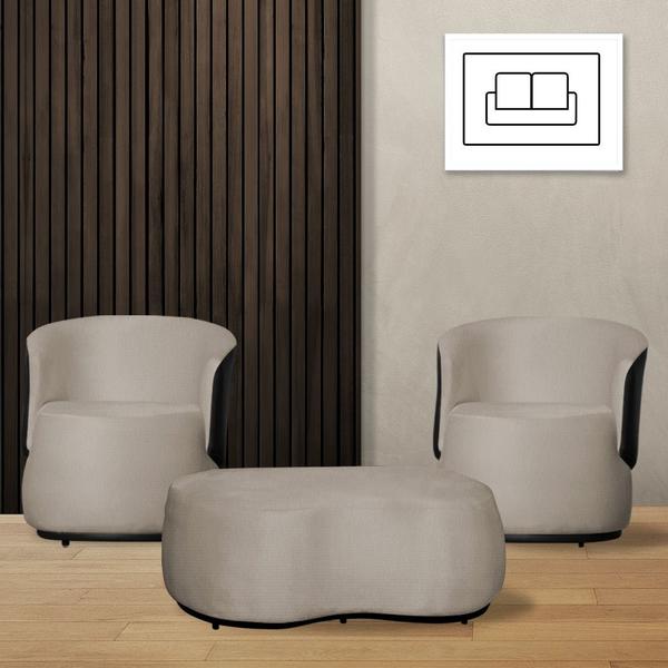 Imagem de Kit 2 Poltronas Decorativas e 1 Puff Grande Design Beatriz Tecido Suede Mesclado material sintético Preto - Estopar