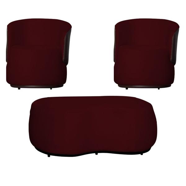 Imagem de Kit 2 Poltronas Decorativas e 1 Puff Grande Design Orgânico Beatriz Suede Composê material sintético Marrom - Estopar