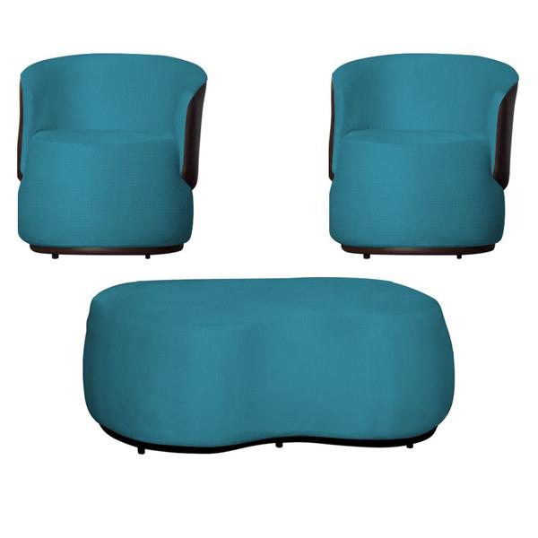 Imagem de Kit 2 Poltronas Decorativas e 1 Puff Grande Design Orgânico Beatriz Suede Composê material sintético Marrom - Estopar