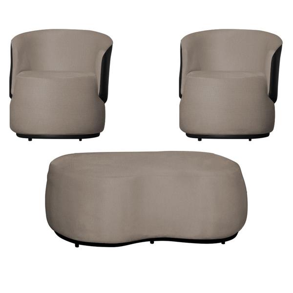 Imagem de Kit 2 Poltronas Decorativas e 1 Puff Grande Estilo Orgânico Beatriz Suede Composê material sintético Preto - Estopar