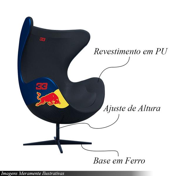 Imagem de Kit 2 Poltronas Decorativas Egg Chair RB Nº33 c/Regulagem de Altura Azul/Preto G53 - Gran Belo