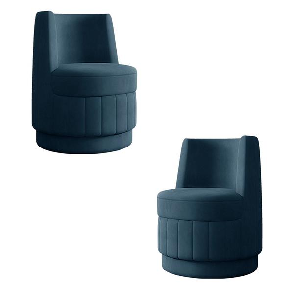 Imagem de Kit 2 Poltronas Decorativas Estilo Único Éfeso Sala de Estar Base Giratória Veludo Azul Marinho G33 - Gran Belo