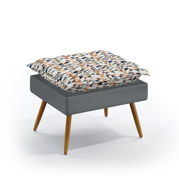 Imagem de Kit 2 Poltronas Decorativas Estofadas Beta com Puff Lunar Sued Estampado Laranja com Cinza Aradecor