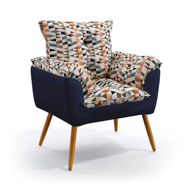 Imagem de Kit 2 Poltronas Decorativas Estofadas Beta Sued Estampado Laranja com Azul Marinho Aradecor