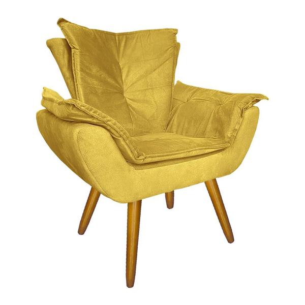 Imagem de Kit 2 Poltronas Decorativas Estofadas Para Quarto Sala Salão Apolo Suede Amarelo - LM DECOR