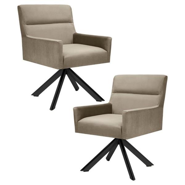 Imagem de Kit 2 Poltronas Decorativas Giratórias Base Eiffel Preto Angel Veludo C-68 Marrom Claro - Domi