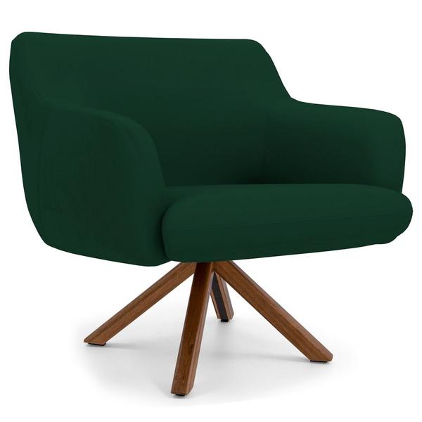 Imagem de Kit 2 Poltronas Decorativas Giratórias Base Giromad Madeira Jade B-303 Veludo Verde Musgo - Domi